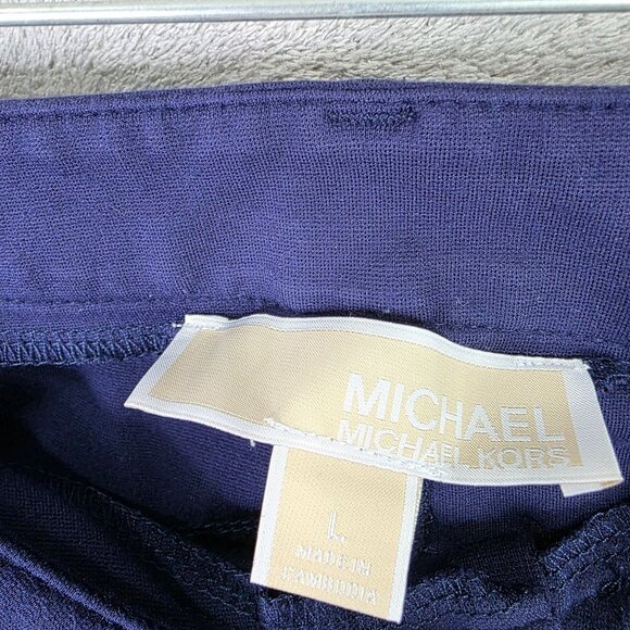 Womens Michael Kors Navy Stretch Pants Viscose Blend Gold Button Slim Fit Size L - Picture 3 of 11